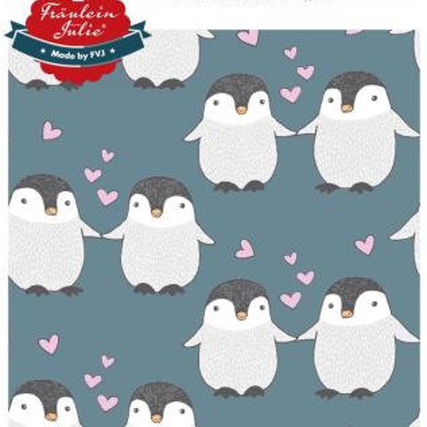 French Terry Miss by Julie Penguins & Hearts Dusty Blue