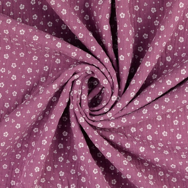 Muslin fabric double gauze scattered flowers blackberry