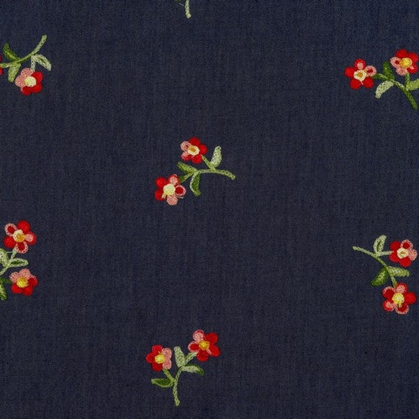 Jeans  Stickerei  Blumen  Blau
