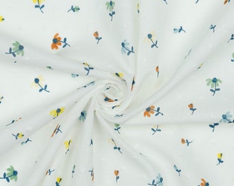 Cotton DOBBY FLOWERS White