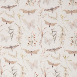 Muslin fabric double gauze butterfly white