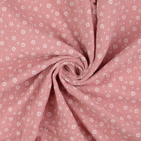 Muslin fabric double gauze scattered flowers pink