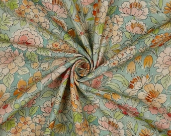 Muslin fabric double gauze 'FLOWERS' digital green