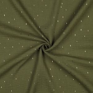 Musselin Stoff  Double Gauze  'FOIL STRIPES'  Grün  Gold