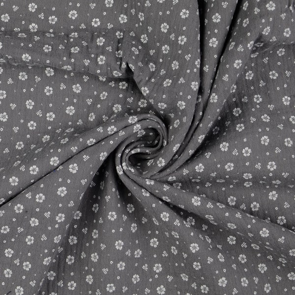 Muslin fabric double gauze scattered flowers anthracite