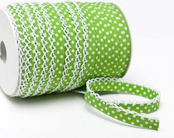 REPOS!!! 1.14m Biais Binding Crochet Trim Largeur: 13mm Polka Dot Lime