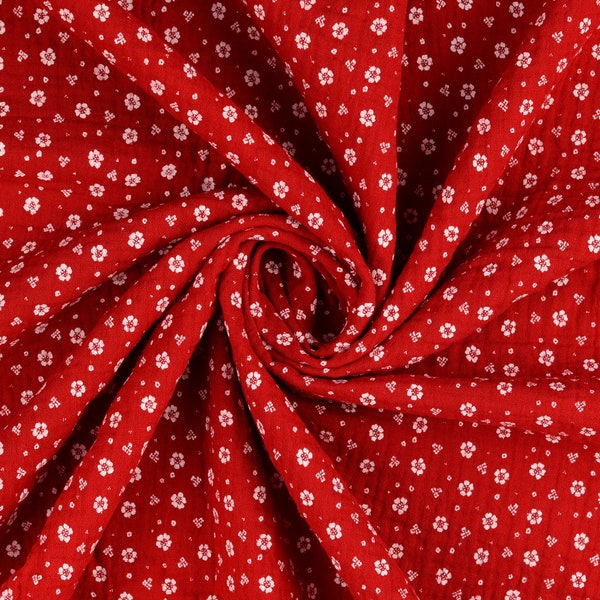 Muslin fabric double gauze scattered flowers red