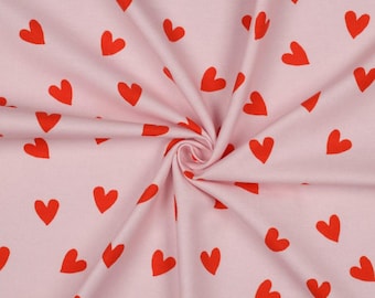 Cotton flannel 'HEARTS' pink
