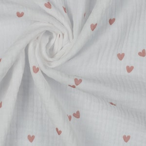 Musselin Stoff  Double Gauze  'SMALL HEARTS'  Weiß