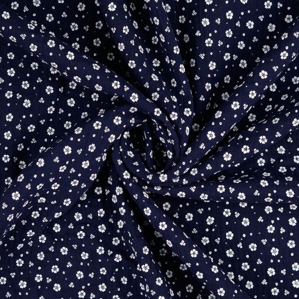 Muslin Fabric Double Gauze Scattered Flowers Navy