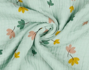 REST!!! 1.23 m Organic Muslin Fabric Double Gauze Leaves Teal