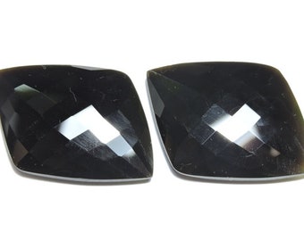 2 Pieces Matched pair Natural Black Onyx Faceted Fancy Shaped Loose Gemstone Size 30X25 MM