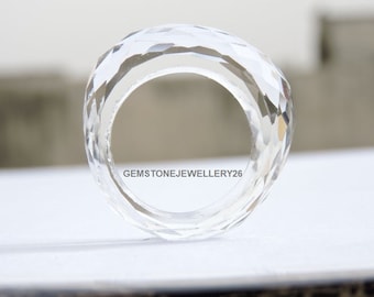 Hermoso anillo de cuarzo cristalino natural con facetas completas/anillo hecho con piedras preciosas/anillo de bodas
