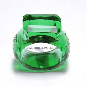 1 stuk smaragdgroen kwarts met de hand gesneden enkele edelsteen gemaakte ring/handgesneden ringen/prachtige ringen/edelsteen gemaakte ringen.