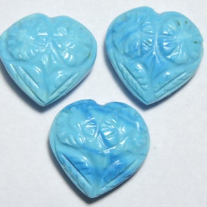 3 Pieces Natural Turquoise Carved Heart Shaped Loose Gemstone / Carved Turquoise / Turquoise Heart / Carved Gemstone / Size 15X15 MM