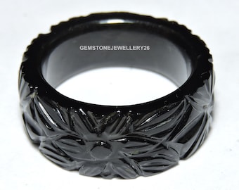 1 Piece Natural Black Obsidian Carved Band / Obsidian Made Carved Band / Gemstone Made Ring Band / Gift