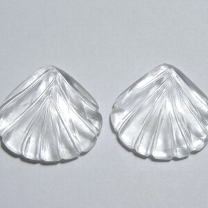 1 Matched Pair Natural Rock Crystal Quartz Carved Shell Loose Gemstone Size 24X22 MM