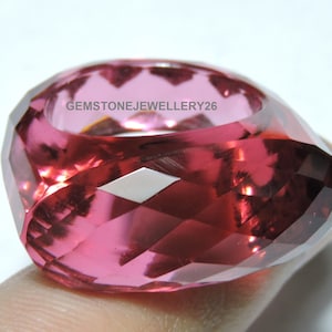 1 stuk rubeliet roze kwarts gefacetteerde ring / lange ovale top / edelsteen gemaakte ring / cadeau