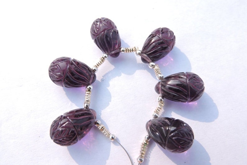 25/% OFF 6 Pcs Beautiful Purple Amethyst Quartz Carved Drops Briolette Size 16*10 MM