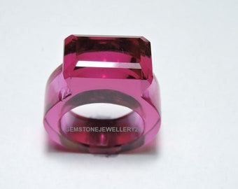 1 Piece Rubilite Pink Quartz Hand Carved Single Gemstone Made Ring/Hand Carved Rings/Jewellery/Rings/Stone Made Ring Bands.