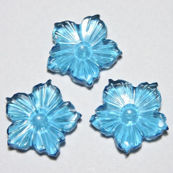 3 Pieces London Blue Quartz Carved Flower Gemstone Size 22X22 MM