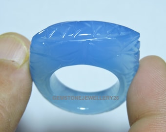 Natural Blue Chalcedony Carved Ring / Fancy Shaped Ring / Carved Gemstone Made Ring / Gemstone Jewellery / Gift