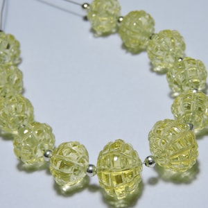 12 Pieces Lemon Quartz Carved Melon/ Gemstone Melon/ Carved Gemstone/ Different Carved Melon/ Gift/ Size 12-15 MM