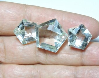 3 Pieces Gorgeous Natural Rock Crystal Quartz Faceted Fancy Shaped Loose Gemstone Size 21X21-16X16 MM