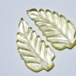 1 Matched Pair Lemon Quartz Both Sided Carved Leaves/ Gemstone Leaves/ Size 40X20 MM