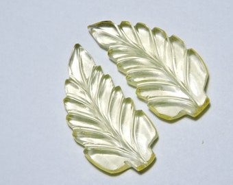 1 Matched Pair Lemon Quartz Both Sided Carved Leaves/ Gemstone Leaves/ Size 40X20 MM