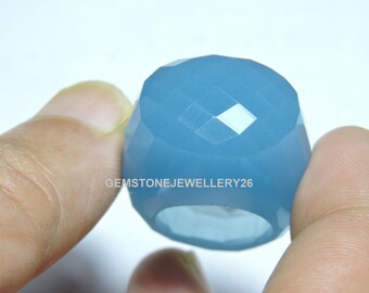 Natural Blue Chalcedony Faceted Round Shaped Ring / Chalcedony Made Ring / Faceted Round Shaped Ring
