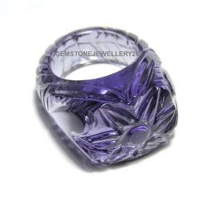 1 stuk paarse kwarts gesneden bloemenring / gesneden edelsteenring / edelsteen gemaakte ring / gesneden sieraden / cadeau