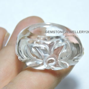 Natural Rock Crystal Quartz Carved Ring / Rock Crystal Made Ring / Carved Gemstone Made Ring / Crystal Jewellery / Gift
