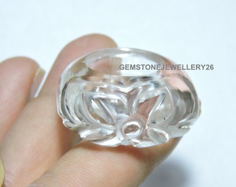 Natural Rock Crystal Quartz Carved Ring / Rock Crystal Made Ring / Carved Gemstone Made Ring / Crystal Jewellery / Gift