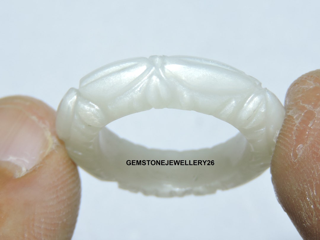 Natural White Moonstone Carved Band / Fire Moonstone Band / Ring Band ...
