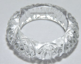 Natural Rock Crystal Quartz Carved Band / Crystal Made Band / Carved Rock Crystal Ring Band / Crystal Jewellery / Gift