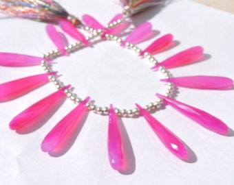 15 Pcs AAA Genuine Pink Chalcedony Faceted Elongated Drops Briolette Size 25 - 35 MM