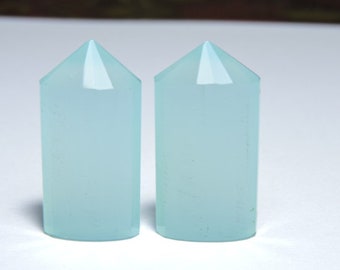 2 piezas de lápiz facetado de calcedonia azul aguamarina natural tamaño de piedras preciosas sueltas 30X15X8 MM