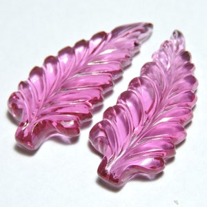 1 Matched Pair Rubelite Pink Quartz Both Sided Carved Leaves/ Gemstone Leaves/ Leaves Jewelry/ Size 38X17 MM