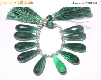 New Year Sale 10 Pcs AAA Teal Green Quartz Faceted Elongated Tear Drops Briolette Size 25*8 MM