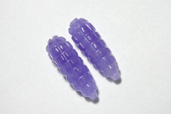 1 Matched Pair Natural Jade Carved Drops/ Lavender Color Jade/ Jade/ Drops/ Carved Jade/ Drops Jewelry/ Carved Gemstone/ Gift/ Size 30X10 MM