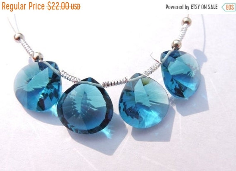 Summer Sale Christmas Sale 4 Ps Teal Blue Quartz Concave Cut Heart Shaped Briolette Size 14 MM