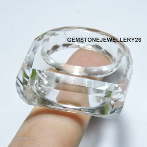 1 Piece Natural Rock Crystal Quartz Faceted Ring / Rectangle Shaped Top / Crystal Made Ring / Gift
