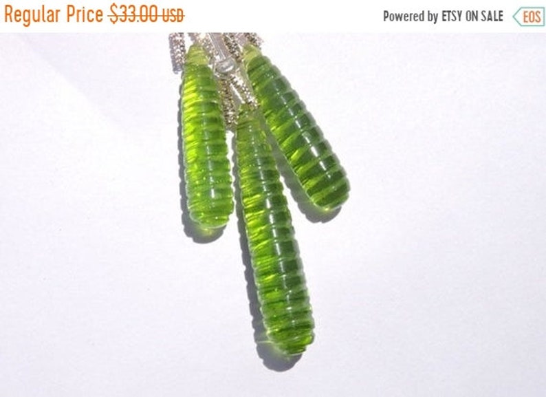 25/% OFF 3 Pcs Trios Very Beautiful Peridot Green Quartz Hand Carved Drops Beads Size 40X7-30X7 Mm