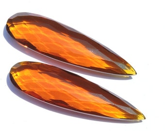 Faceted Honey Quartz Gemstone Pair, Long Pear Cut (45x12 MM)