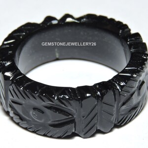 Natural Black Onyx Carved Band / Natural Onyx Made Carved Band / Carved Gemstone Jewellery / Gift