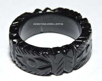 Natural Black Onyx Carved Band / Natural Onyx Made Carved Band / Carved Gemstone Jewellery / Gift