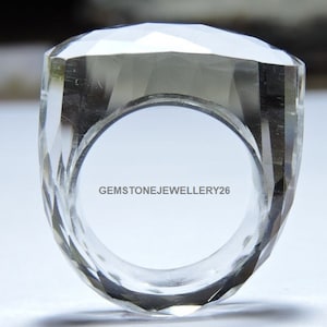 1 Piece Natural Rock Crystal Quartz Full Faceted Ring Oval Shaped From The Top/ Gemstone Made Ring/ Unique Ring