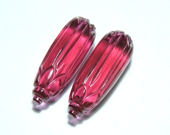 2 Pieces Adorable Rubelite Pink Quartz Carved Drops Loose Gemstone Size 30X10 MM