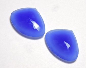 2 piezas de par a juego de calcedonia azul natural facetadas de piedras preciosas sueltas de lujo tamaño 24X18 MM